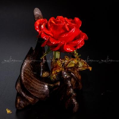 Стеклянная роза в деревянной вазе мини. – примеры ранее выполненных работ